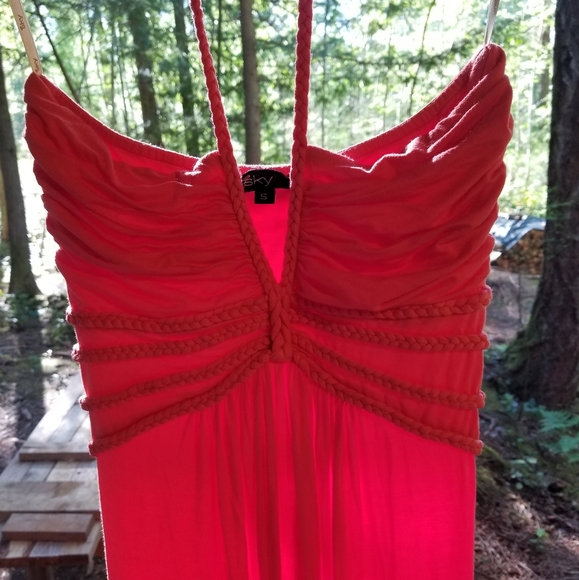 Summer Dress Orange Sky Brand Long Small Spaghetti Strap Halterneck Sleeveless - Picture 14 of 16